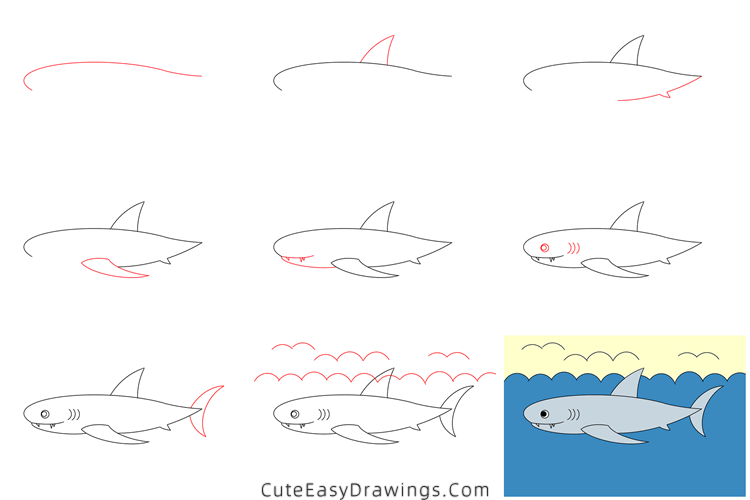 how to draw a shark - www.cuteeasydrawings.com