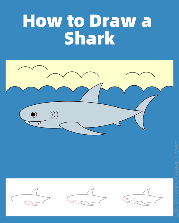 how to draw a shark - www.cuteeasydrawings.com