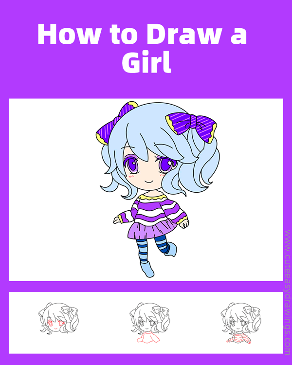 how to draw an anime girl - www.cuteeasydrawings.com