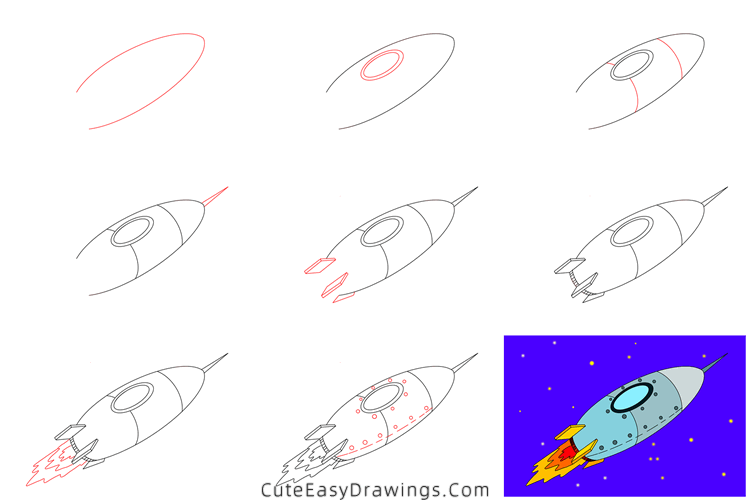 how to draw a rocket - www.cuteeasydrawings.com