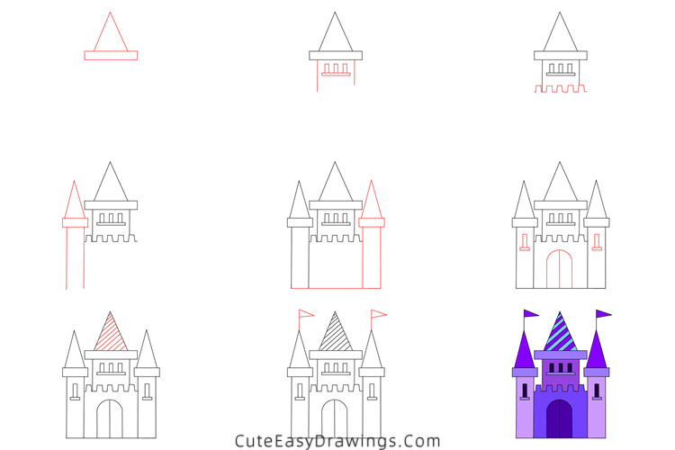 how to draw a castle - www.cuteeasydrawings.com