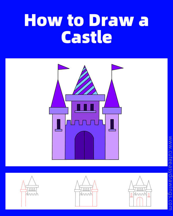 how to draw a castle - www.cuteeasydrawings.com