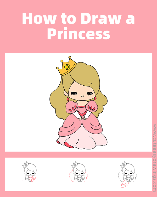 how to draw a princess - www.cuteeasydrawings.com