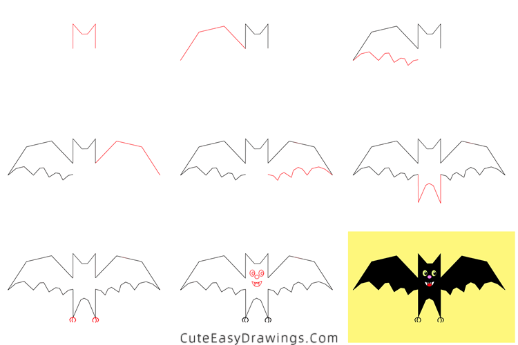 how to draw a halloween bat - www.cuteeasydrawings.com