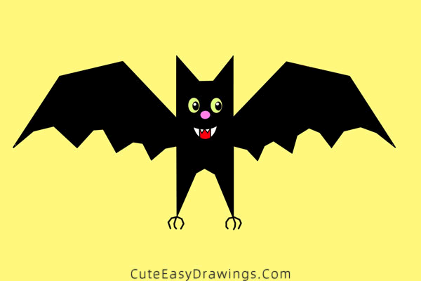 how to draw a halloween bat - www.cuteeasydrawings.com