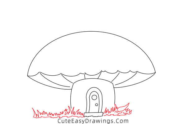 how to draw a mushroom house - www.cuteeasydrawings.com