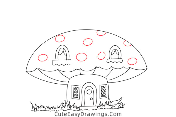 how to draw a mushroom house - www.cuteeasydrawings.com