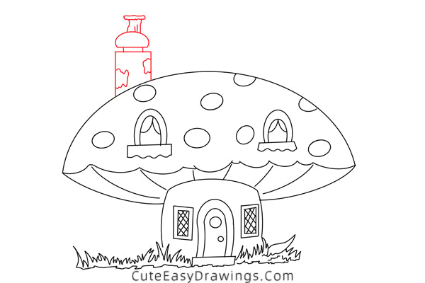 how to draw a mushroom house - www.cuteeasydrawings.com