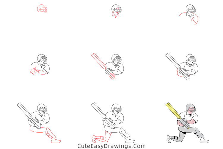 how to draw a cricketer - www.cuteeasydrawings.com