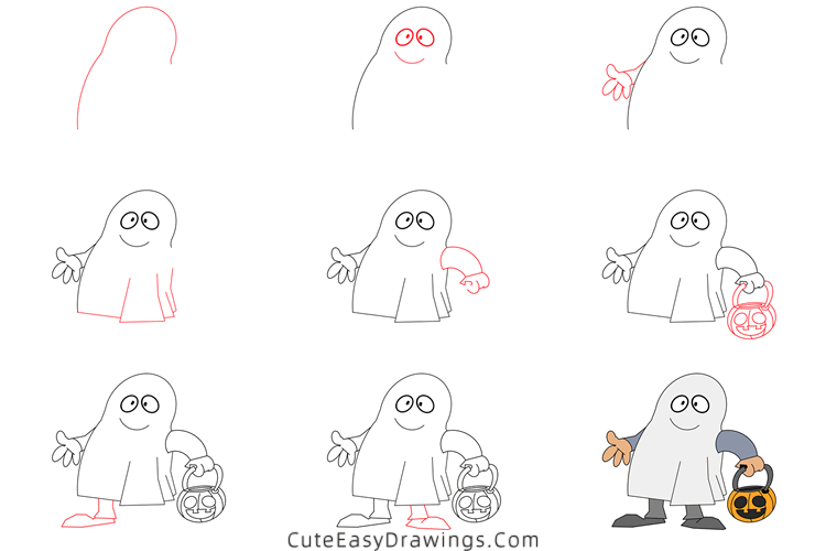 how to draw a boy in ghost costume - www.cuteeasydrawings.com