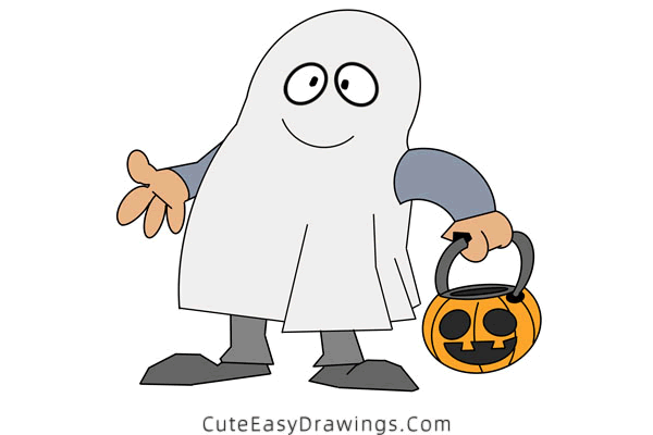 how to draw a boy in ghost costume - www.cuteeasydrawings.com