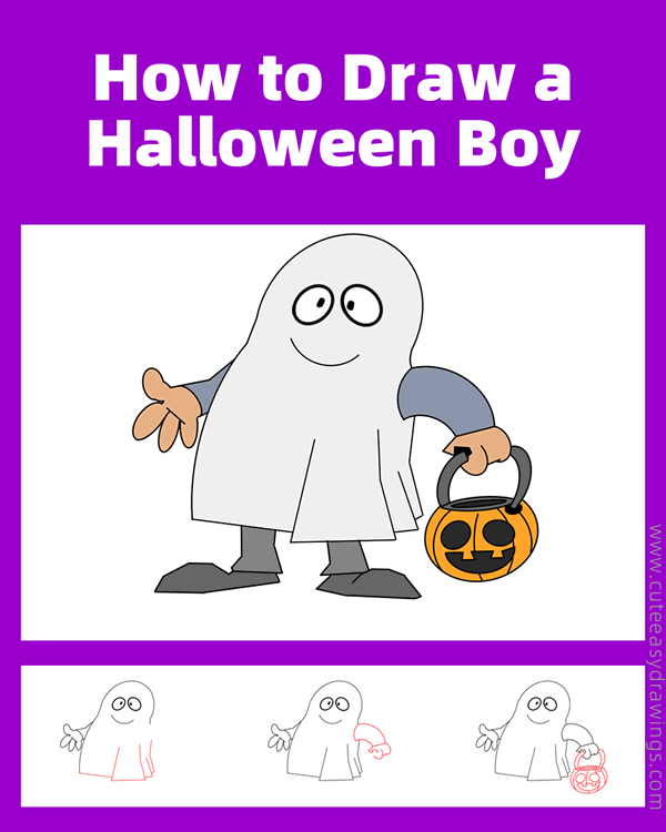 how to draw a boy in ghost costume - www.cuteeasydrawings.com