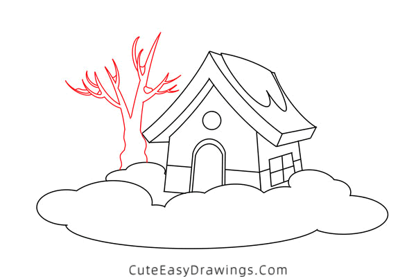 how to draw a winter cabin - www.cuteeasydrawings.com