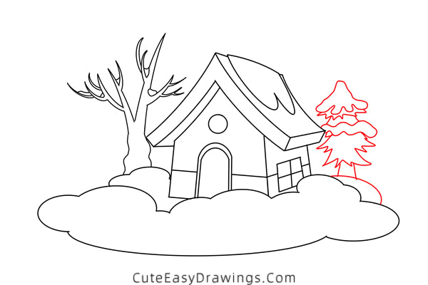 how to draw a winter cabin - www.cuteeasydrawings.com