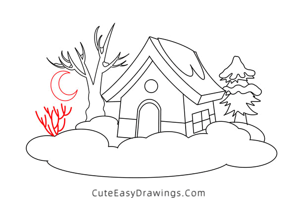 how to draw a winter cabin - www.cuteeasydrawings.com