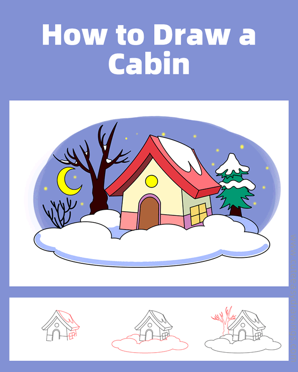 how to draw a winter cabin - www.cuteeasydrawings.com