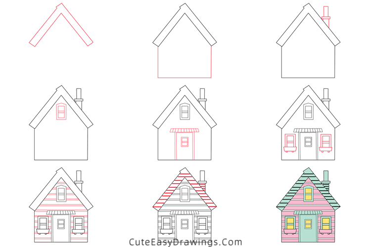 how to draw a cabin - www.cuteeasydrawings.com