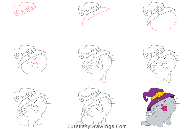 how to draw a halloween cat - www.cuteeasydrawings.com