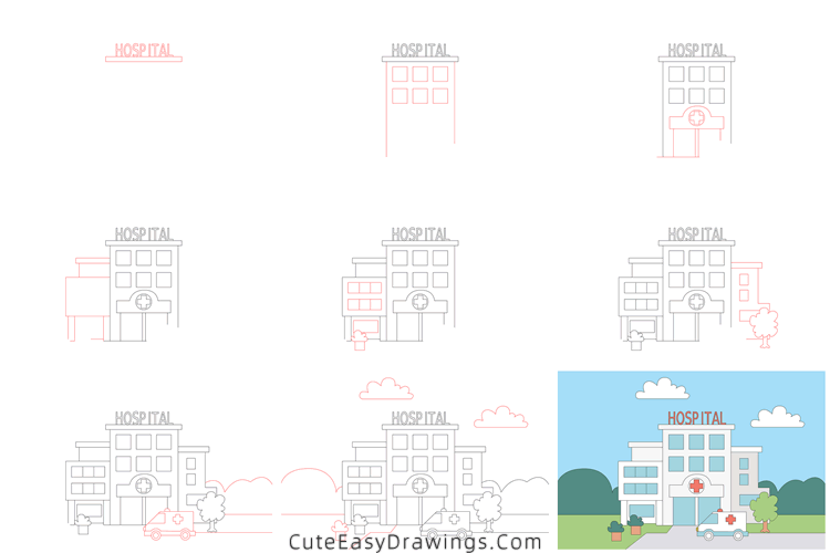 how to draw a hospital - www.cuteeasydrawings.com