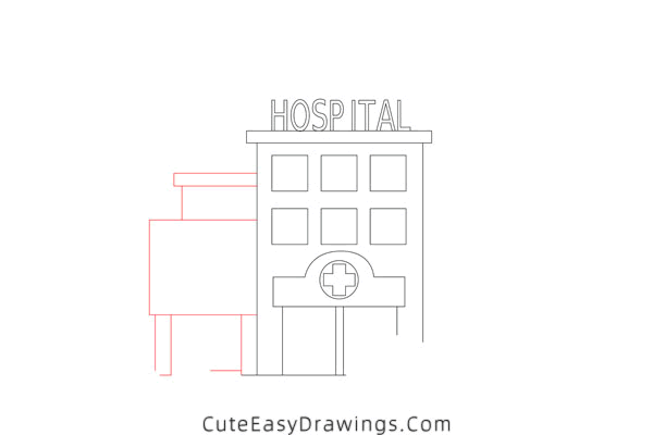 how to draw a hospital - www.cuteeasydrawings.com