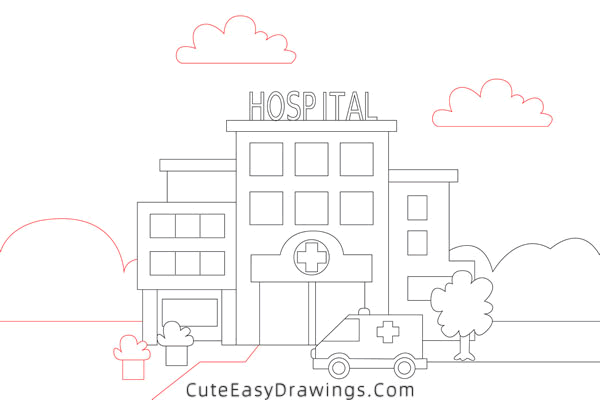 how to draw a hospital - www.cuteeasydrawings.com