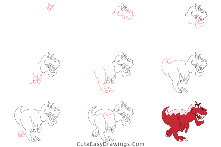 how to draw a t rex - www.cuteeasydrawings.com