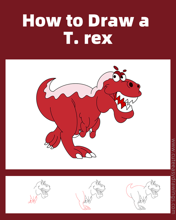 how to draw a t rex - www.cuteeasydrawings.com