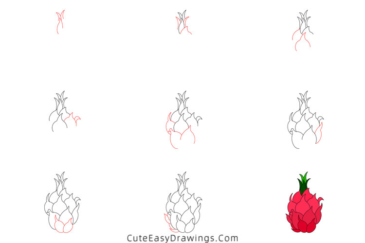 how to draw a dragon fruit - www.cuteeasydrawings.com