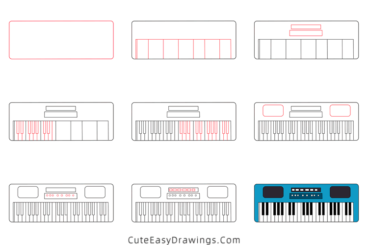 how to draw an electric keyboard - www.cuteeasydrawings.com