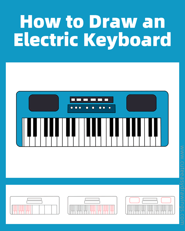 how to draw an electric keyboard - www.cuteeasydrawings.com