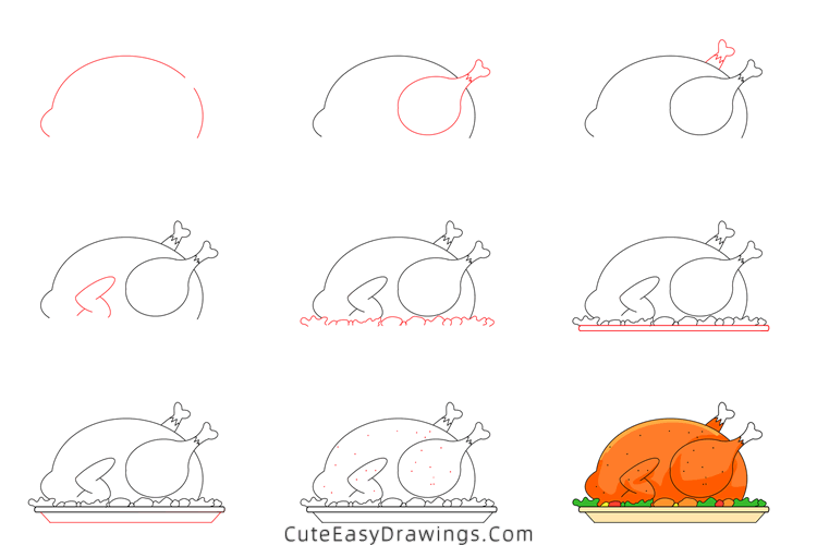 how to draw a roasted turkey - www.cuteeasydrawings.com