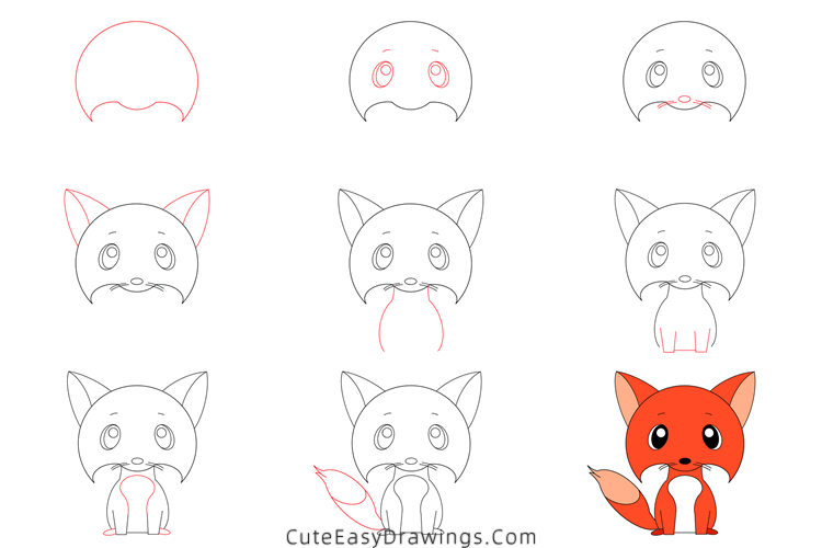 how to draw a fox - www.cuteeasydrawings.com