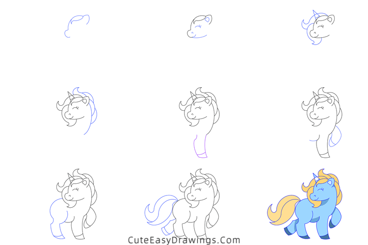 how to draw a unicorn - www.cuteeasydrawings.com