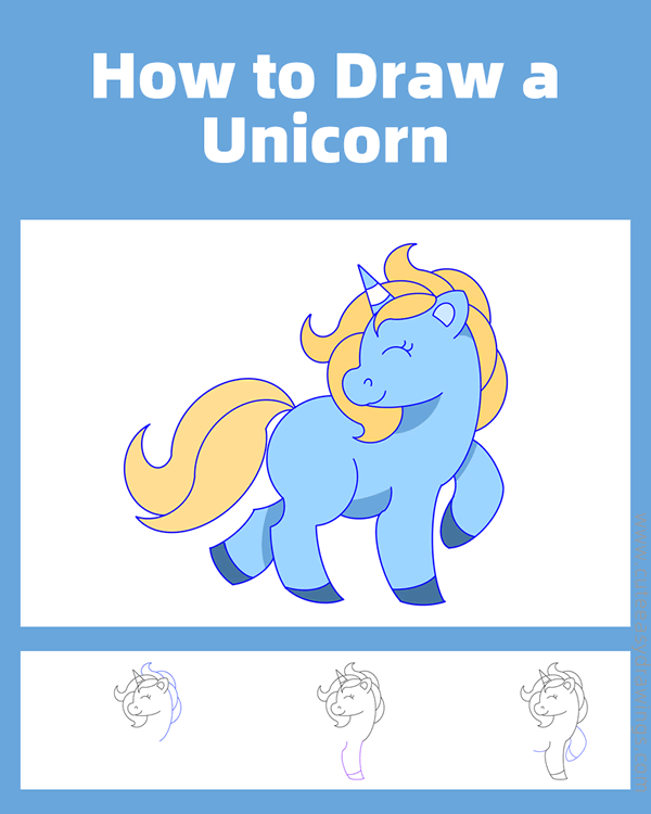 how to draw a unicorn - www.cuteeasydrawings.com