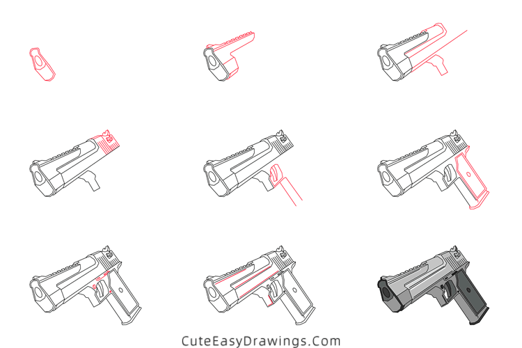 how to draw a pistol - www.cuteeasydrawings.com