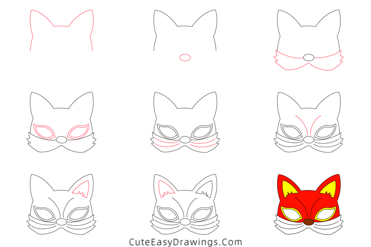 how to draw a fox mask - www.cuteeasydrawings.com