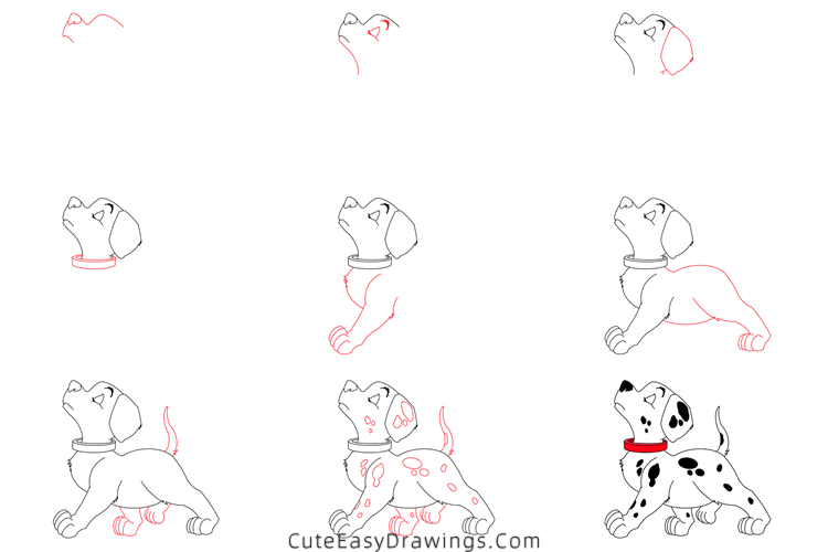 how to draw a puppy from 101 dalmatians - www.cuteeasydrawings.com