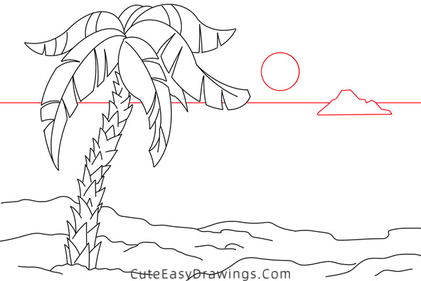 how to draw sunrise on the beach - www.cuteeasydrawings.com