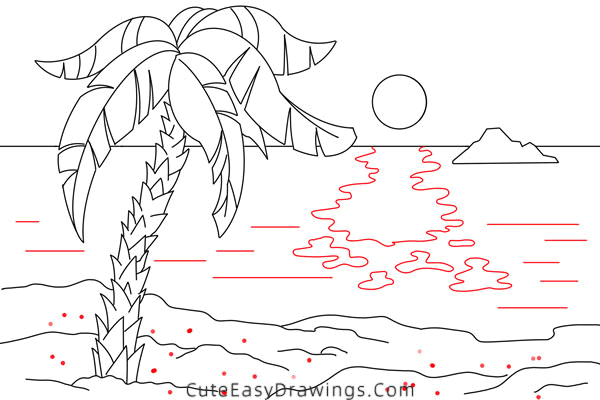 how to draw sunrise on the beach - www.cuteeasydrawings.com