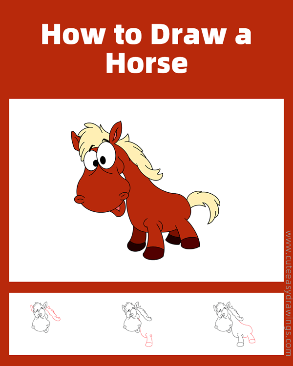 how to draw a horse - www.cuteeasydrawings.com