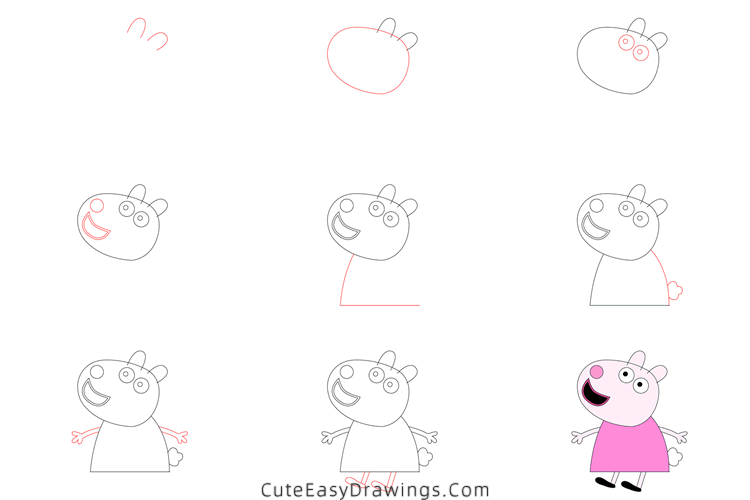 how to draw suzy sheep - www.cuteeasydrawings.com