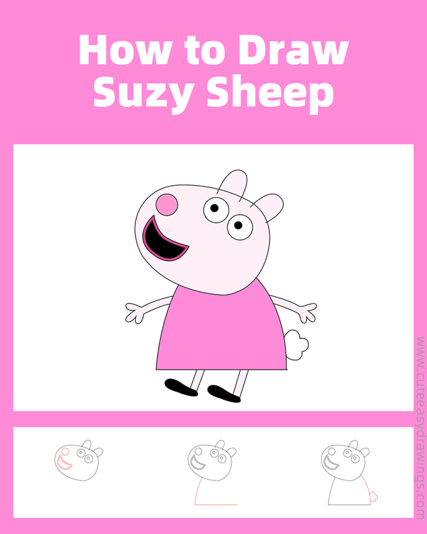 how to draw suzy sheep - www.cuteeasydrawings.com