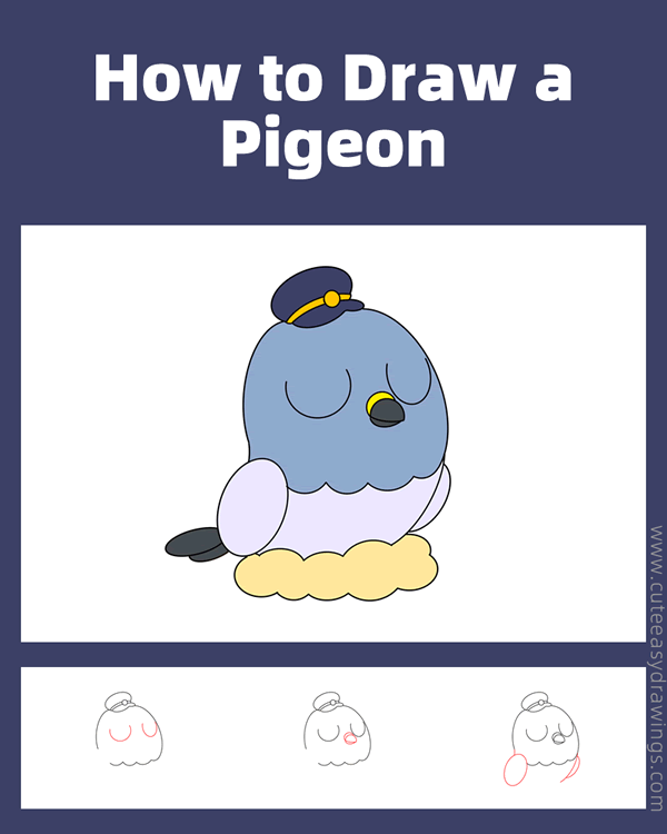 how to draw a carrier pigeon - www.cuteeasydrawings.com