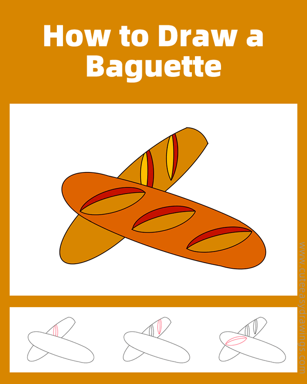 how to draw a baguette - www.cuteeasydrawings.com