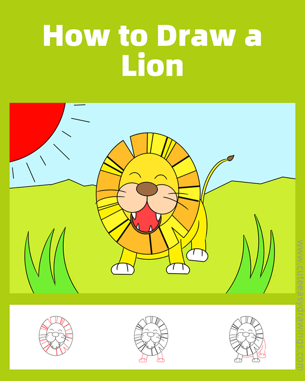 how to draw a lion - www.cuteeasydrawings.com