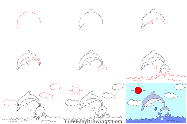 how to draw a dolphin - www.cuteeasydrawings.com