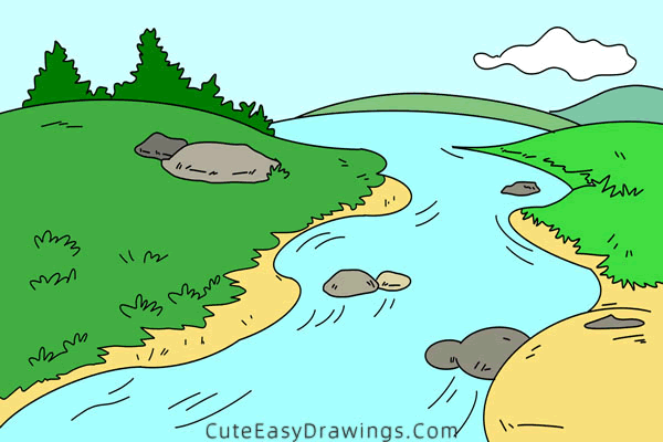 how to draw a river - www.cuteeasydrawings.com