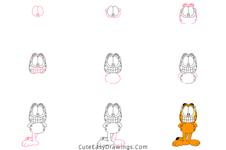 how to draw garfield - www.cuteeasydrawings.com