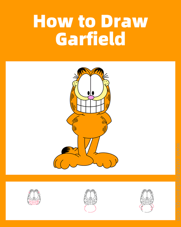 how to draw garfield - www.cuteeasydrawings.com