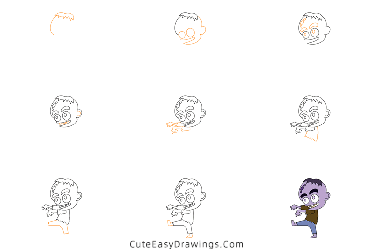 how to draw a zombie - www.cuteeasydrawings.com